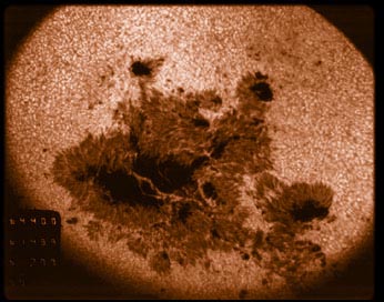 Close-up image of several sunspots