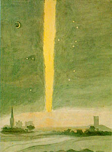 Watercolor of the daytime comet of 1680, with its 70-degree tail