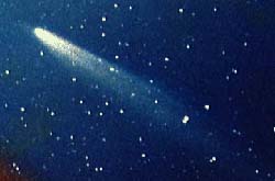 Cartoon of a comet with coma and tails.