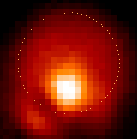 Inrared image of Jupiter's moon Io with hot spot from volcanic eruption