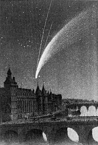 1858 engraving of a comet over Paris, France