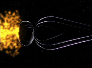The Sun interacting with the Earth's magnetosphere