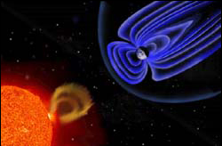 Earth's magnetosphere interacting with the Sun
