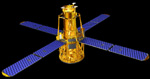 A computer generated graphic of the HESSI satellite.