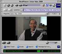A screenshot of a RealMedia video, a man discussing solar mass.