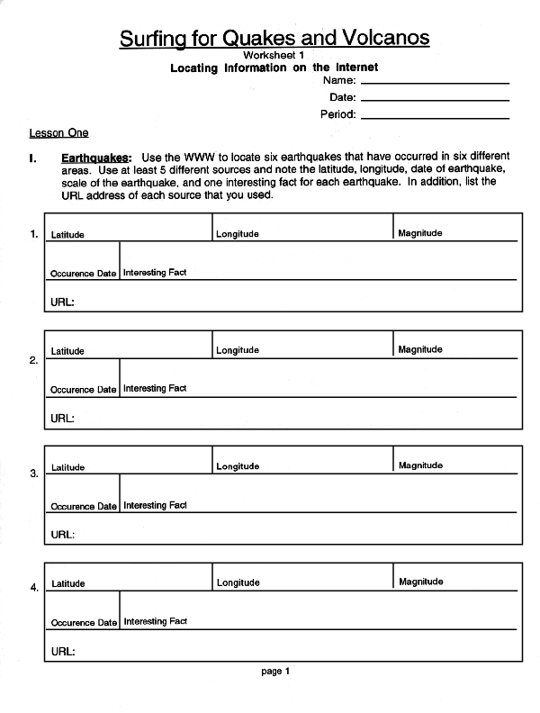 volcano worksheet