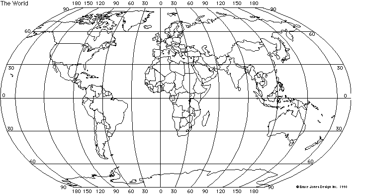 Map of World with Latitude and Longitude Lines