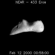 The asteroid Eros is being studied by a satellite in 2000.