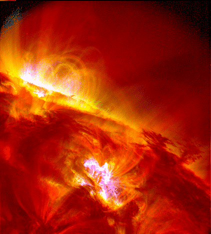 Trace satellite x-ray image of the solar surface and arching magnetic field lines