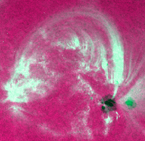 Trace satellite image showing a magnetic field line loop on the sun's surface