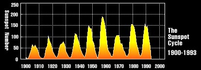 Image graph of the sunspot cycle 1900 - 1993
